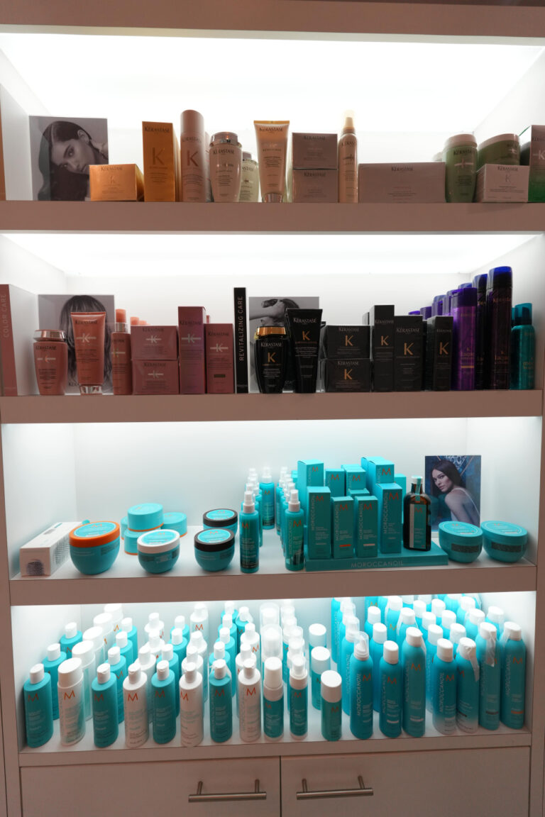 Hair care retail wall at MKP Salon